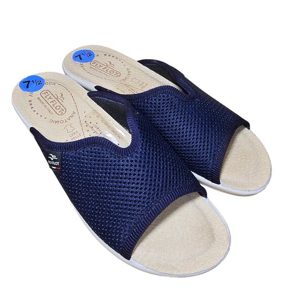 Fly Flot Italian Navy Wedge Slide Sandals Anatomic Mesh Womens 7.5 EU 38 - Picture 7 of 8